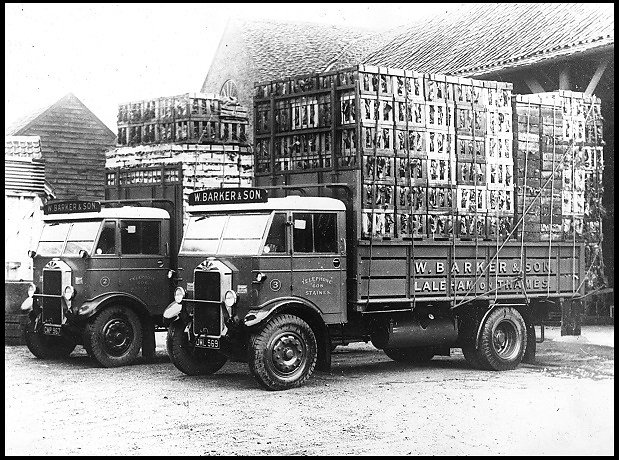 Loaded market lorries built by Gibbs and belonging to W. Barker & Son of Laleham on Thames.  