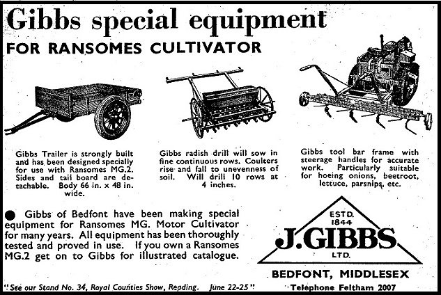 An advertisment for Gibbs horticultural  equipment from 1949.