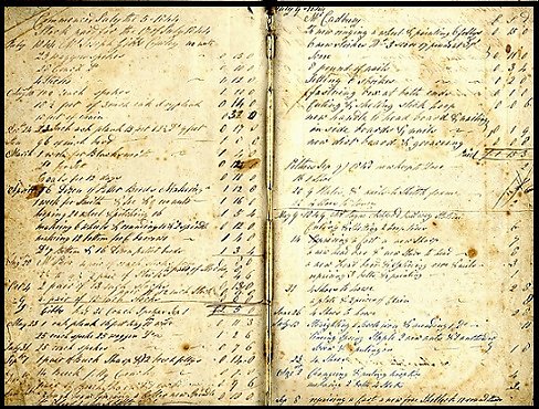 The first page from John Gibbs’ ledger of 1844
