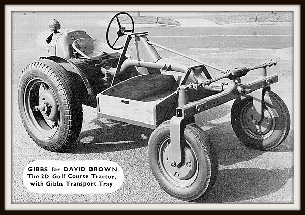 A David Brown golf course tractor fitted with a Gibbs designed and built transport tray.