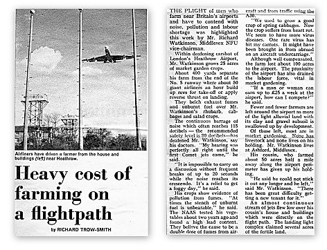 Newspaper cutting about the cost of Heathrow Airport esxpansion to local farmers.